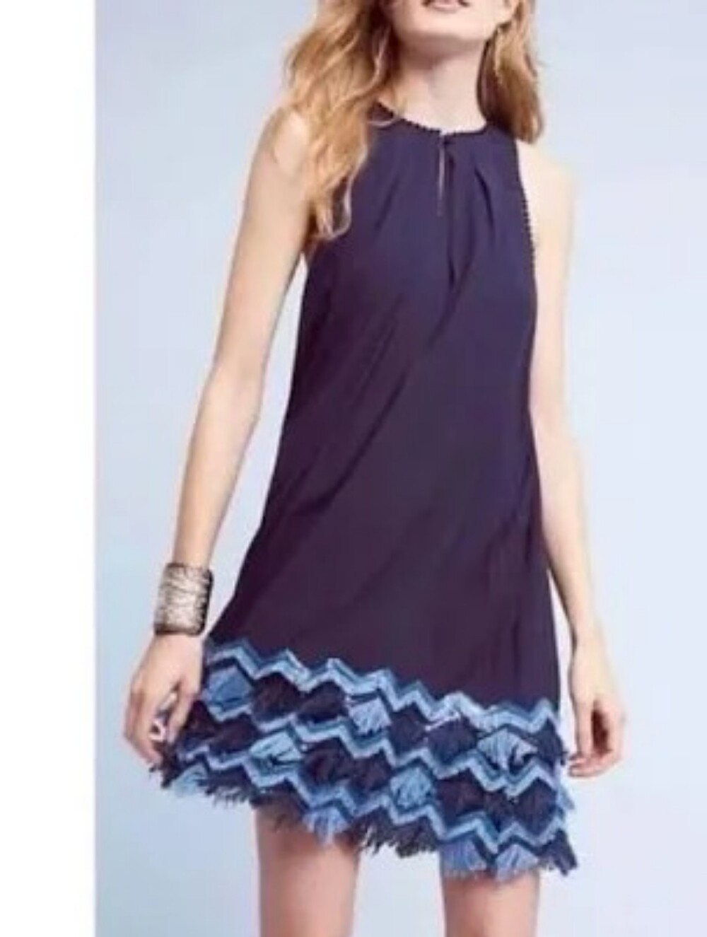 Maeve Anthropologie Navy Blue Fringe Baby Doll Dress